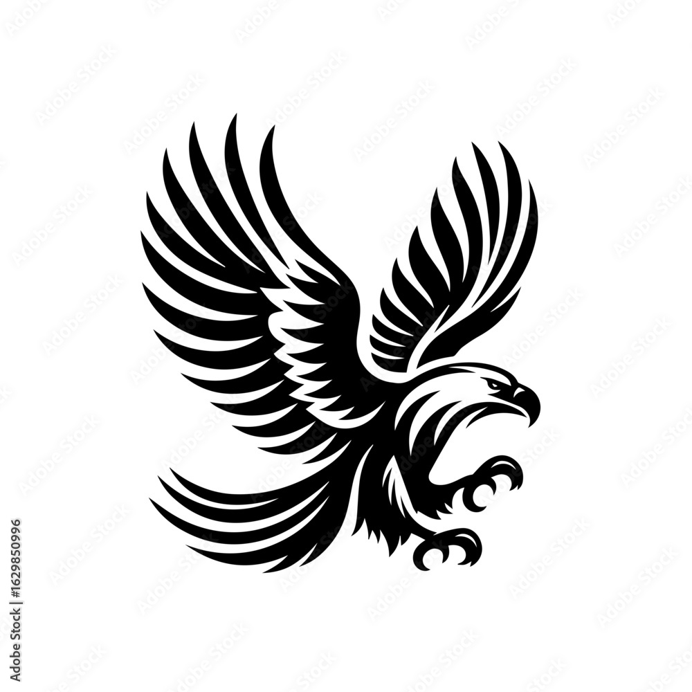 Obraz premium Stylized black eagle in flight, isolated on white background