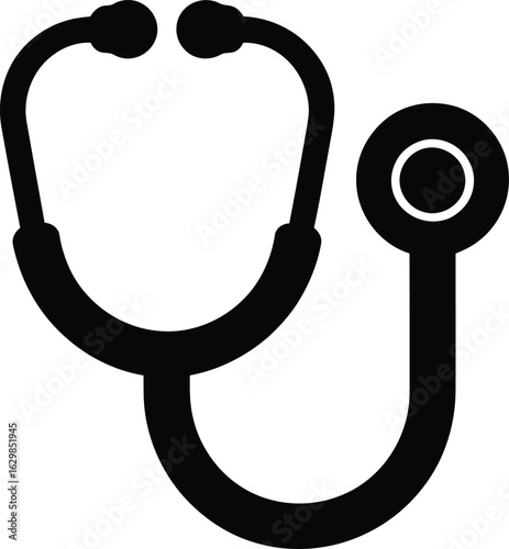 Simple black silhouette of a medical stethoscope on a white background