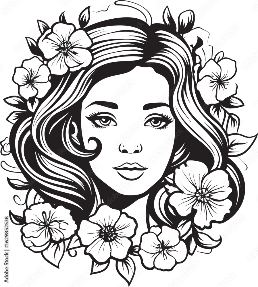 Woman’s Profile and Artistic Flowers Vector Black Design Logo Feminine Face with Botanical Accents Black Vector Art Woman’s Profile and Artistic Flowers Vector Black Design Logo Feminine Face with Botanical Accents Black Vector Art