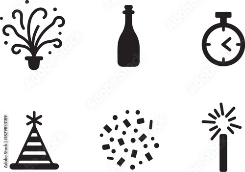 Celebrate joy with party icons champagne bottle sparkler timer