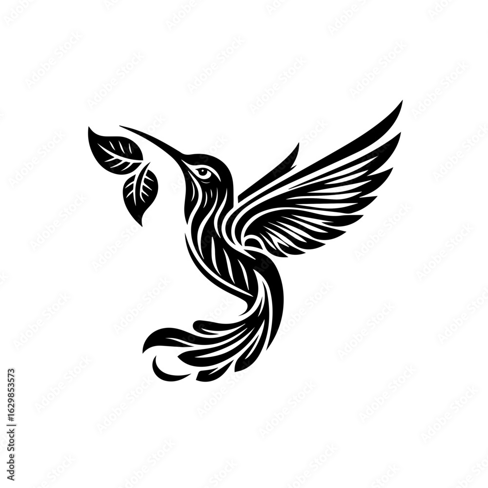 Fototapeta premium Stylized hummingbird with leaves, isolated on white background