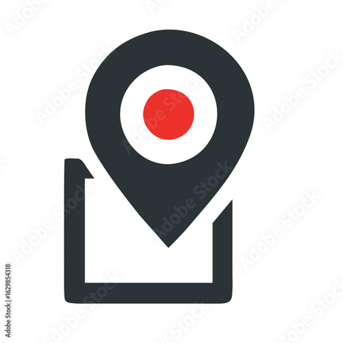 Modern setpoint logo featuring a red target inside a dark gray map pin and a minimal square outline, representing geolocation.