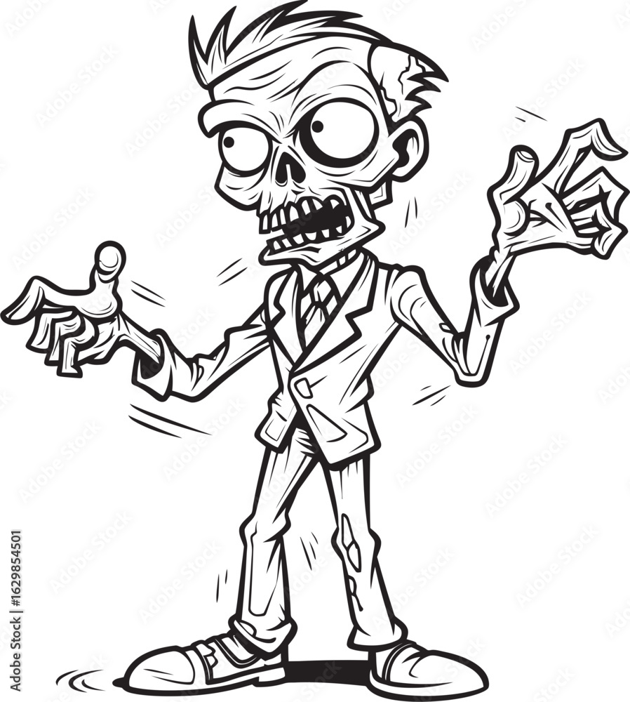 Fototapeta premium Upright Horror Zombie Pointing Vector Black Design One Handed Zombie in Spooky Pose Black Vector Logo