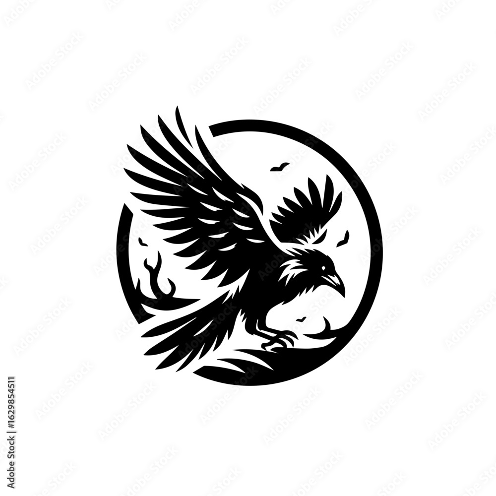 Obraz premium Eagle in flight, black silhouette on white background