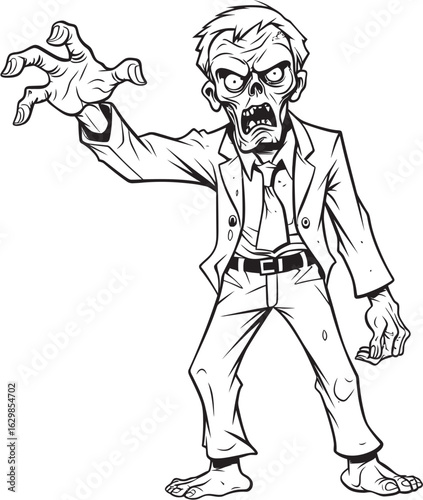 One Arm Pointing Ghoul Black Vector Design Logo Standing Zombie with a Pointed Finger Vector Black Logo