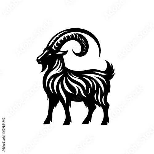 Stylized black goat silhouette isolated on white background