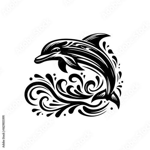 Wallpaper Mural Stylized dolphin jumping through waves, isolated on white background Torontodigital.ca