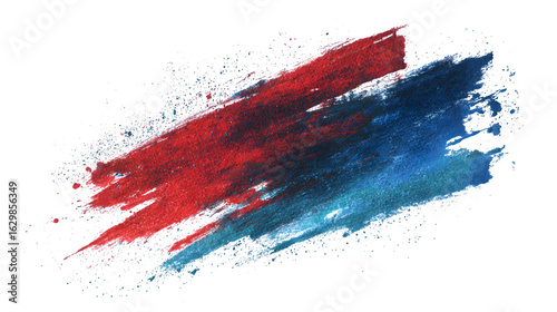 Abstract paint scratches with red and blue brush lines, isolated on white