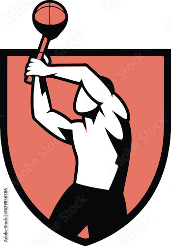 Hurling Player Silhouette Vector Illustration on Shield on Transparent BG