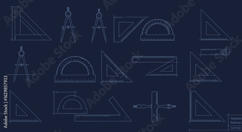 Technical Drawing Blueprint Featuring Architectural and Engineering Measurement Tools