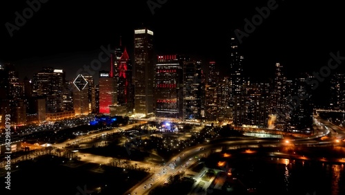 Wallpaper Mural Night Chicago Skyline In Chicago Illinois United States. Bustling Downtown Cityscape With Modern Buildings. Building Industrial Landscape Skyscrapers Busy. Industrial Skyscrapers. Chicago Illinois. Torontodigital.ca