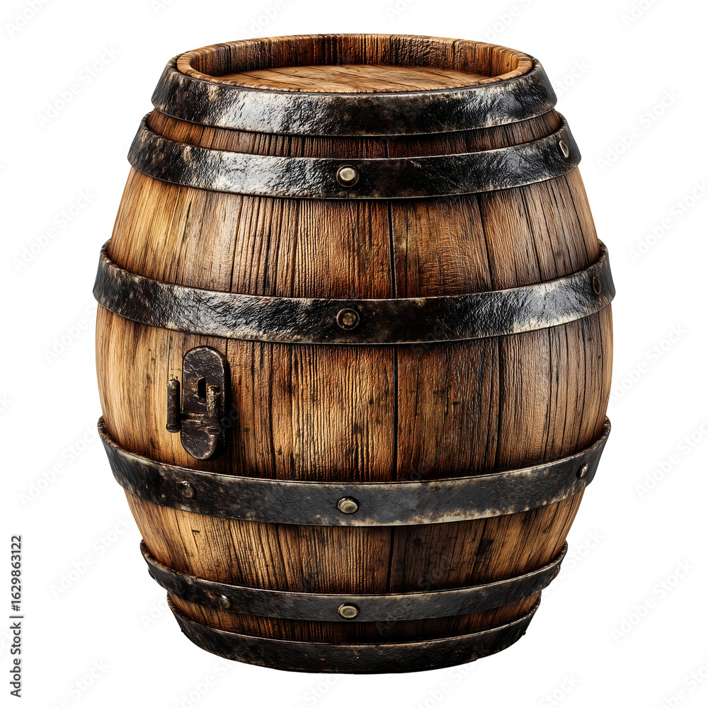 Obraz premium Wooden barrel cask container keg vintage storage aged oak distillery isolated on transprint background