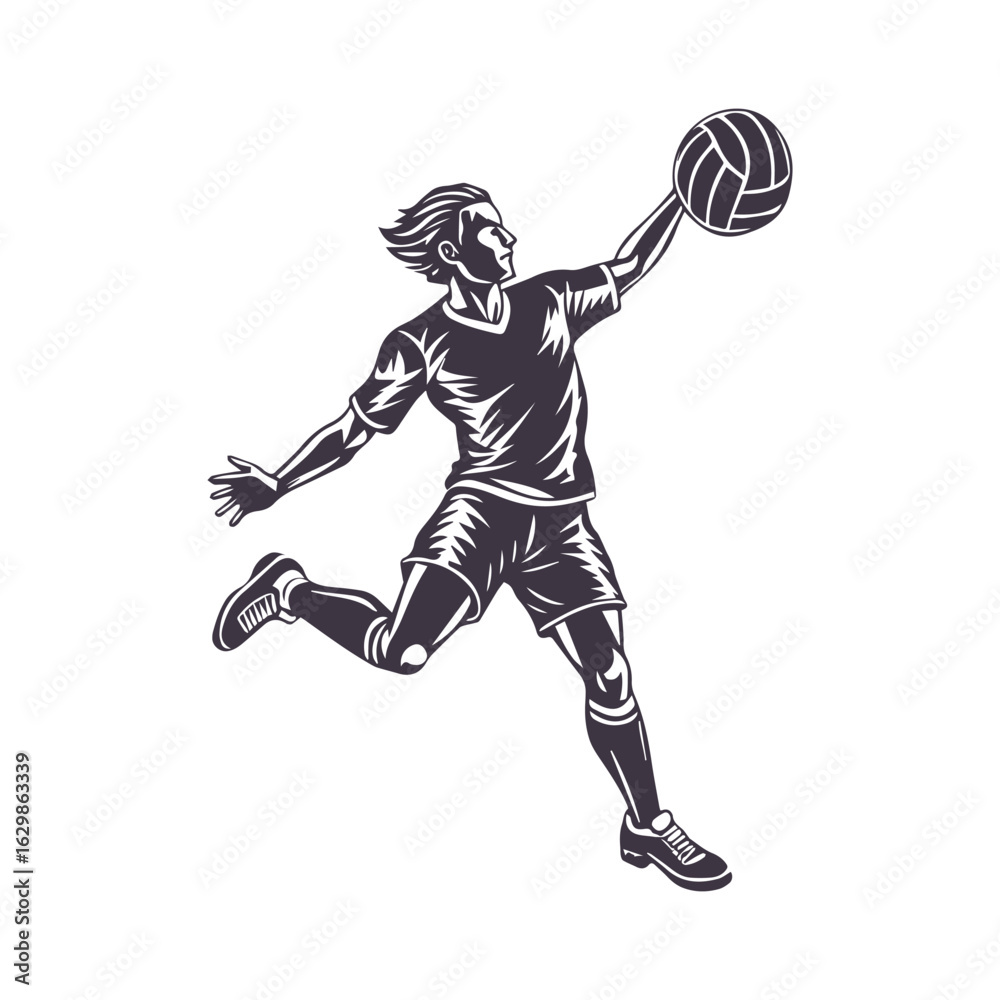 Naklejka premium volleyball player illustration. Monochrome mascot of a athlete for a sports team logo, league emblem, or t-shirt design.