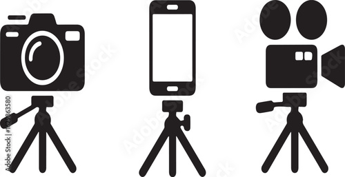 Camera phone and video camera tripod icons technology.eps
