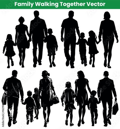 Families walking holding hands black silhouettes art for family blog use
