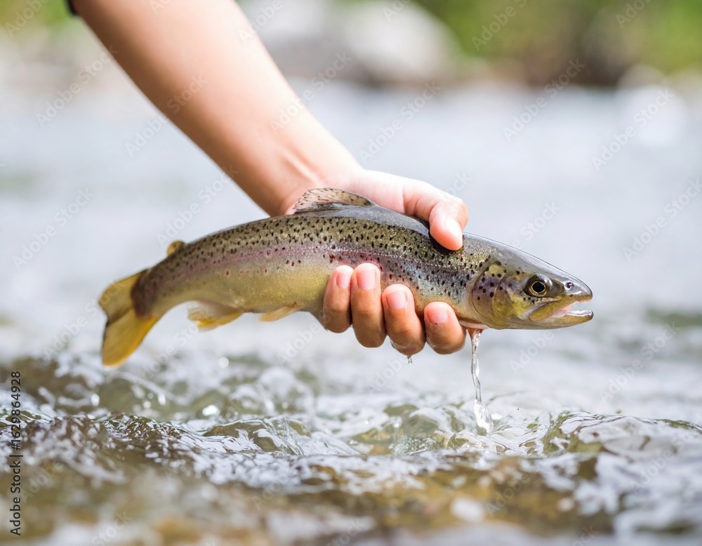 Obraz premium 魚を手に持つ