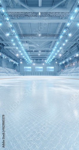 Empty ice rink arena, light blue tones