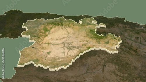 Castilla y Leon region, Spain, extruded. Map animation