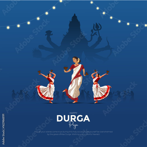 Happy Durga Puja Indian God shri Druga, Subh Navratri red background. vector illustration of women Navratri design