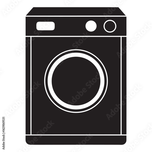 Modern washing machine silhouette icon for laundry services and home appliances