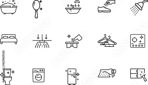 Room Cleaning Icons – Bathroom, Kitchen, Bedroom, Carpet, Window, Laundry