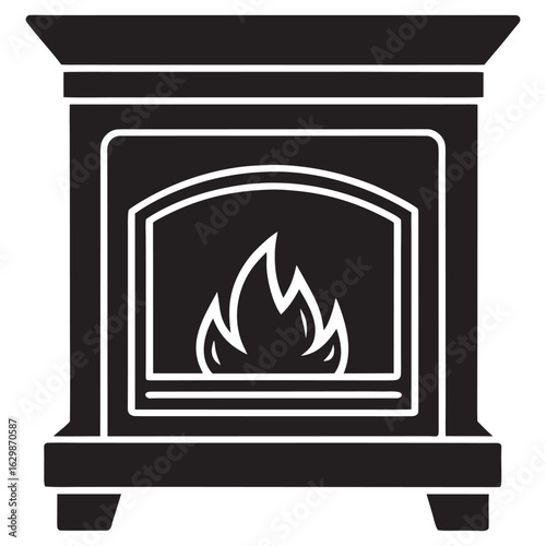 Modern electric fireplace silhouette icon for home decor and interior design projects