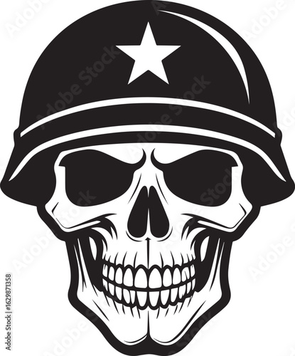 black human skull with military helmet vector illustration, human skull wearing a military helmet vector