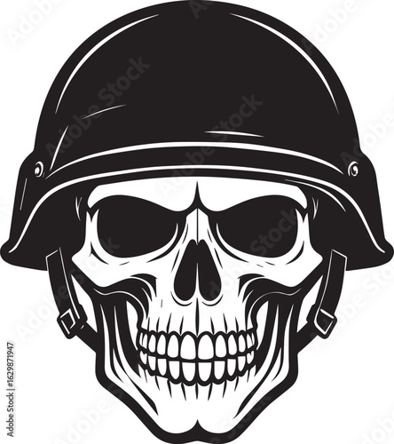 black human skull with military helmet vector illustration, human skull wearing a military helmet vector