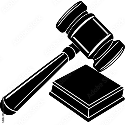 Black gavel and sounding block isolated on white background illustration