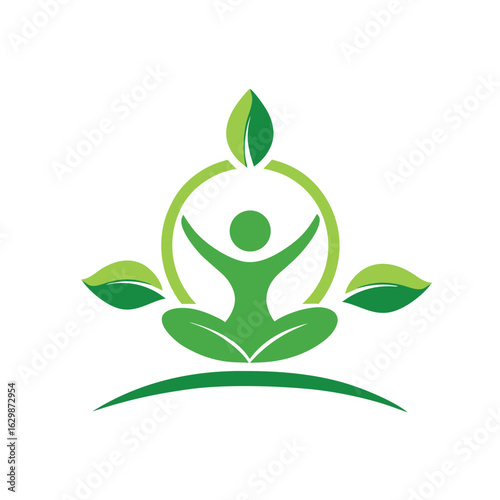 vector illustration of a green leaf. green yoga silhouette with minimalist logo design isolated on white background