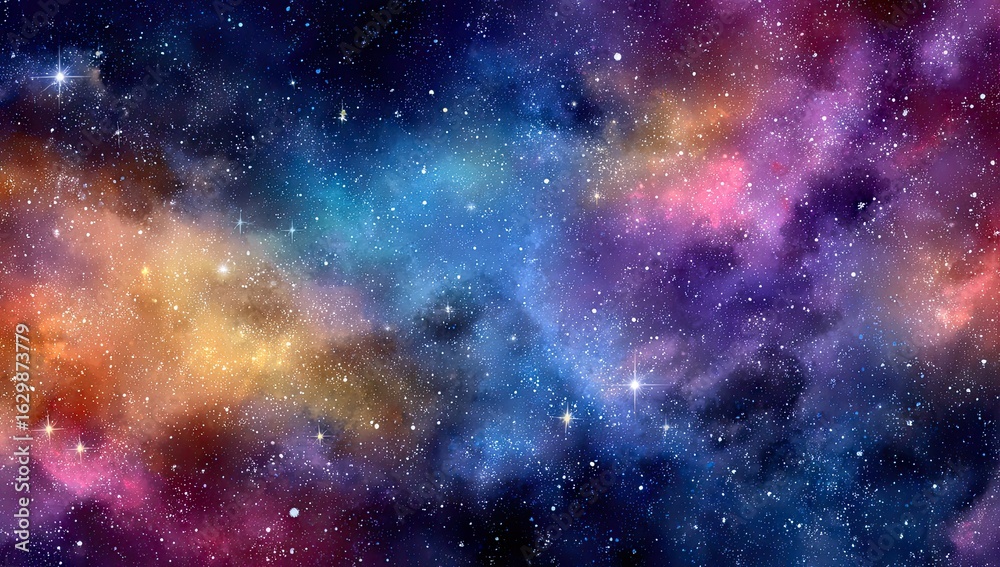 Naklejka premium Cosmic nebula display of vibrant colors and scattered stars