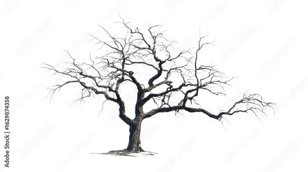 Fototapeta premium Dead spooky leafless tree with twisted branches, isolated on white