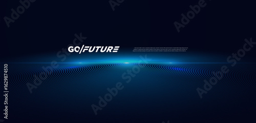 Abstract futuristic technology background with glowing blue concentric circles, digital ripple wave design for artificial intelligence, big data, blockchain, cyber security, neural networks, and virtu