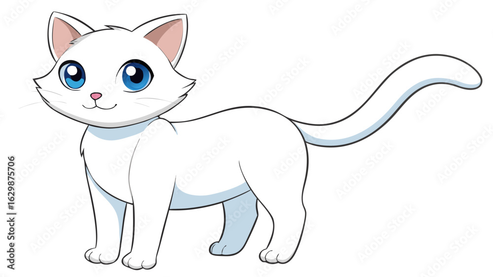 Obraz premium Vibrant white Cat Illustration on a Clean White Background , Playful and Pet Artwork in Modern Minimalist Vector Style for Posters, Prints, Logos, and Decorative Design Projects. 