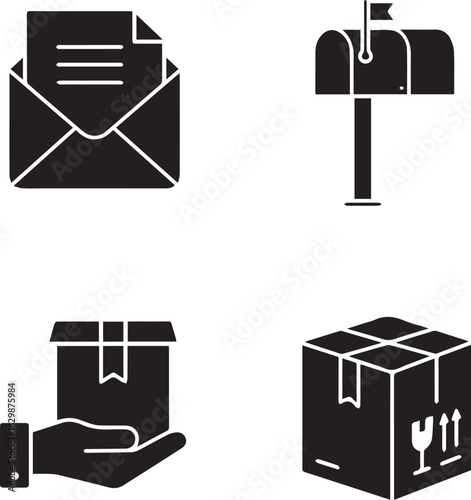 delivery icons set with packages, envelope, and mailbox