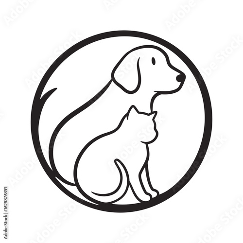 Dog and Cat Line Art Logo  Pet Adoption Veterinary Clinic Animal Shelter Graphic