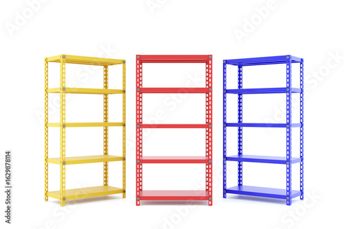 Empty rack storage, Metal storage shelves, Shelf industry . 3D rendering