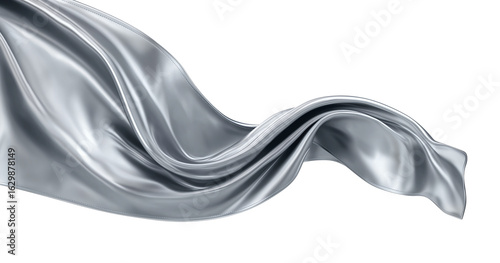 silver grey silk satin cloth floating on transparent background, png
