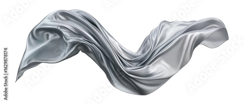 silver grey silk satin cloth floating on transparent background, png