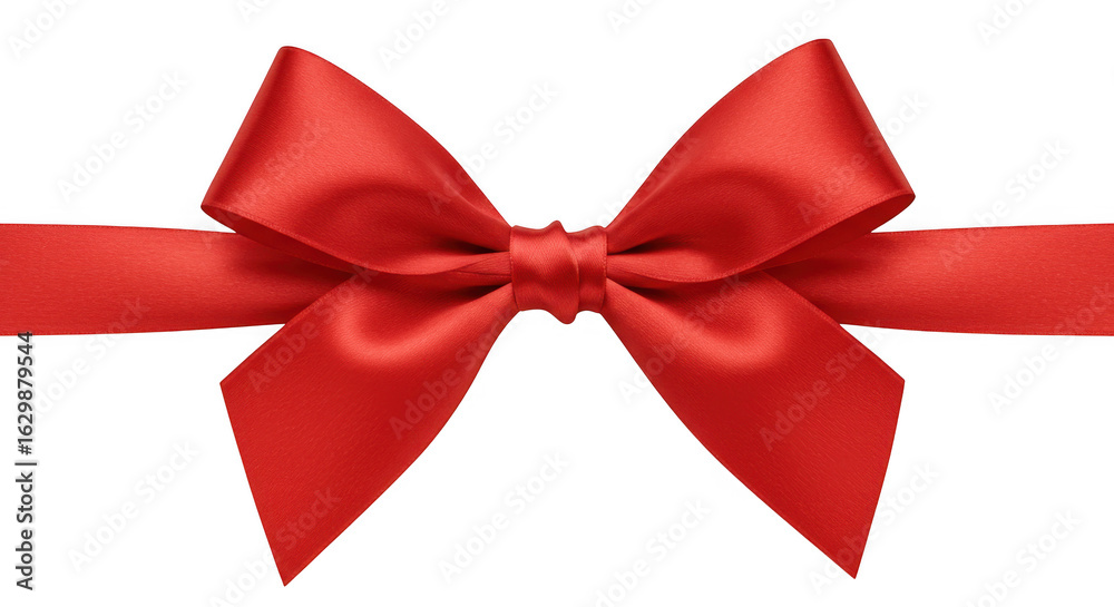 Fototapeta premium A vibrant red satin ribbon tied into a classic bow isolated on transparent background
