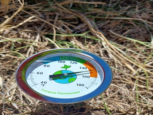 Compost Thermometer Showing Hot Zone Temperature in Organic Pile