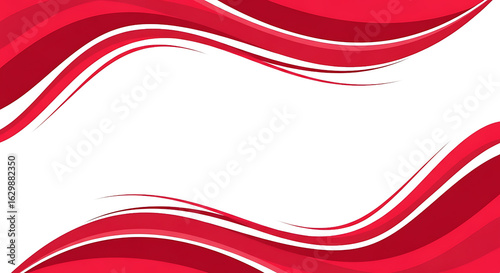 Dynamic Red Waves Flowing Across White Space.