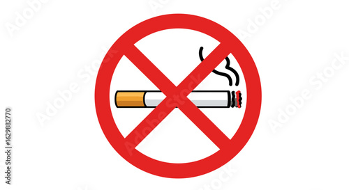 Iconic No Smoking Symbol: Prohibited Cigarette Sign, Preventing Smoke and Addiction