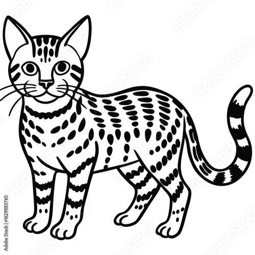 Striped cat isolated on white background, cartoon style illustration