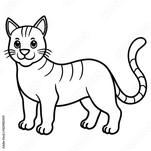 Striped cat isolated on white background, cartoon style illustration
