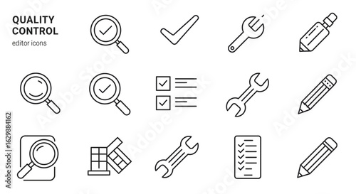 Outline Icons Depicting Quality Control, Inspection and Tools for Editor Adjustments