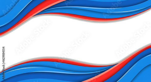Abstract Blue and Red Wavy Stripes Design Smooth Curves Layered Effect.