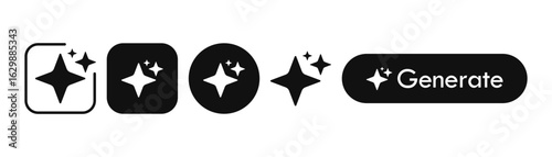 Artificial intelligence application generate logo set, AI black style icons. Vector illustration