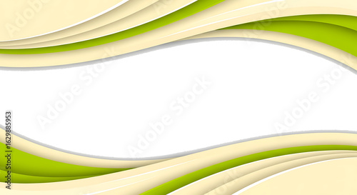 Modern Abstract Layered Wavy Frame Design in Beige and Lime Green with Smooth Curves.