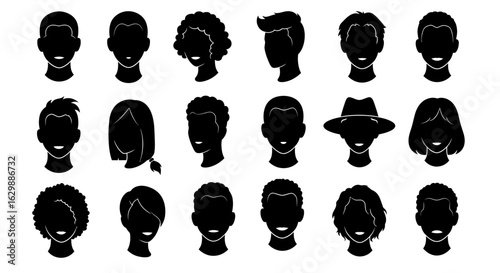 Diverse human head silhouettes vector illustration for identity or profile